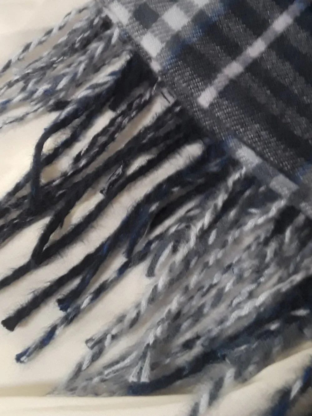 Scarf - Steve Madden Navy Blue & White Plaid Fringe Winter Oversized Wrap NWT ❄️